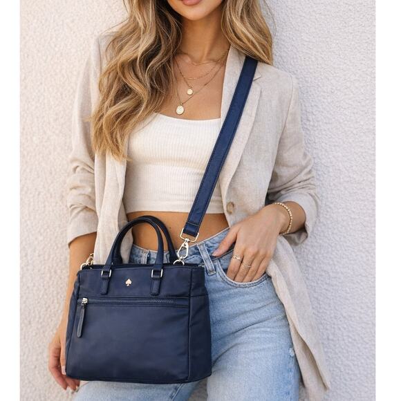 kate spade Handbags - kate spade Navy Nylon Crossbody Satchel with Gold Hardware EUC